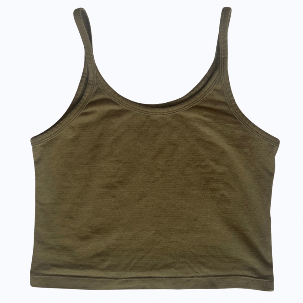 ARQ Olive Green Tank Top Organic Cotton Stretch Crop Cami Size Small - Picture 2 of 9